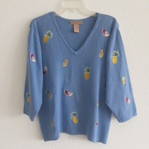 LILY STANHOPE Vintage Tropical Fruit Themed Knit Sweater
